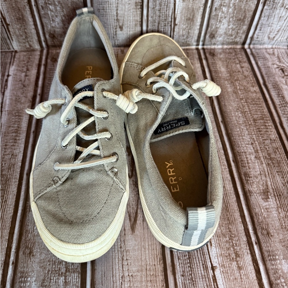 Sperry Beige Canvas Shoes with White Laces